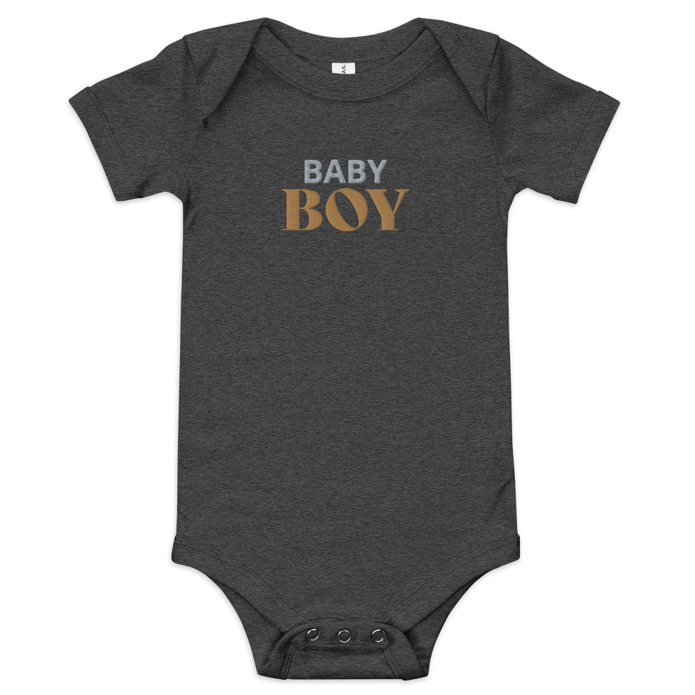 BABY BOY, Embroidered Short Sleeve One Piece